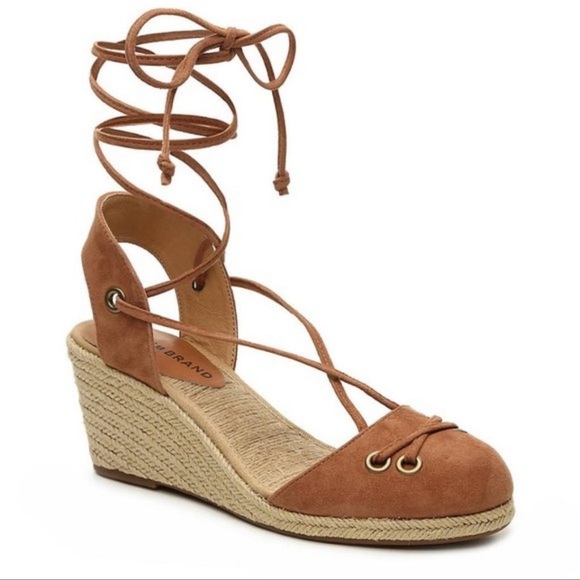 Lucky Brand Brown Leather Suede Close Two Espadrilles Lace Up Wedge Sandals - Picture 1 of 10